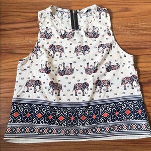 TeenBell Cream and Navy Elephant Print Crop Top